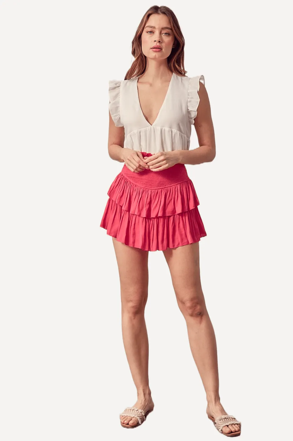 Juniors' Pink Layered Mini Skirt