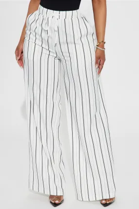 Keep It Flowing Pinstripe Wide Leg Pant - White