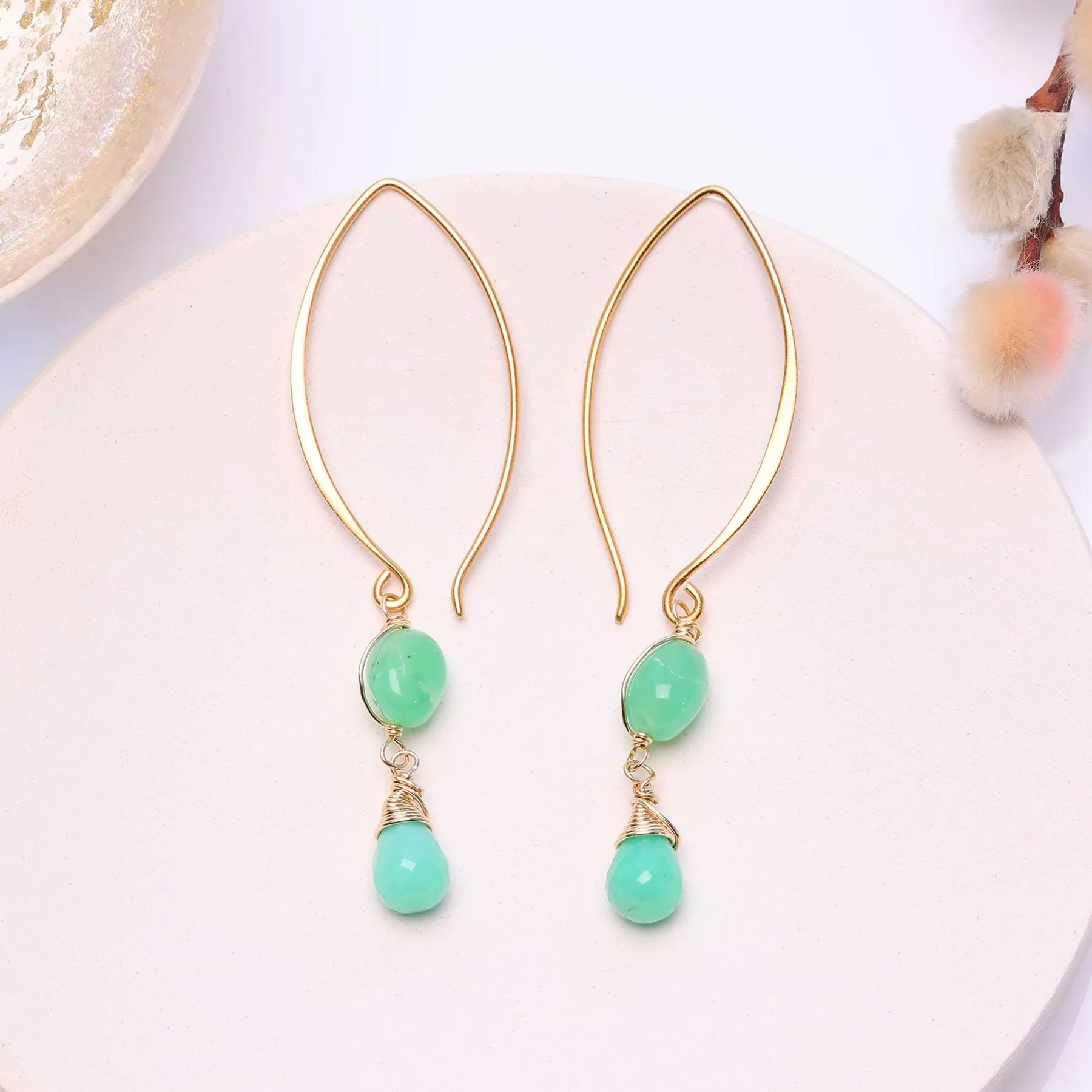 Khalia - Chrysoprase Gold Drop Earrings