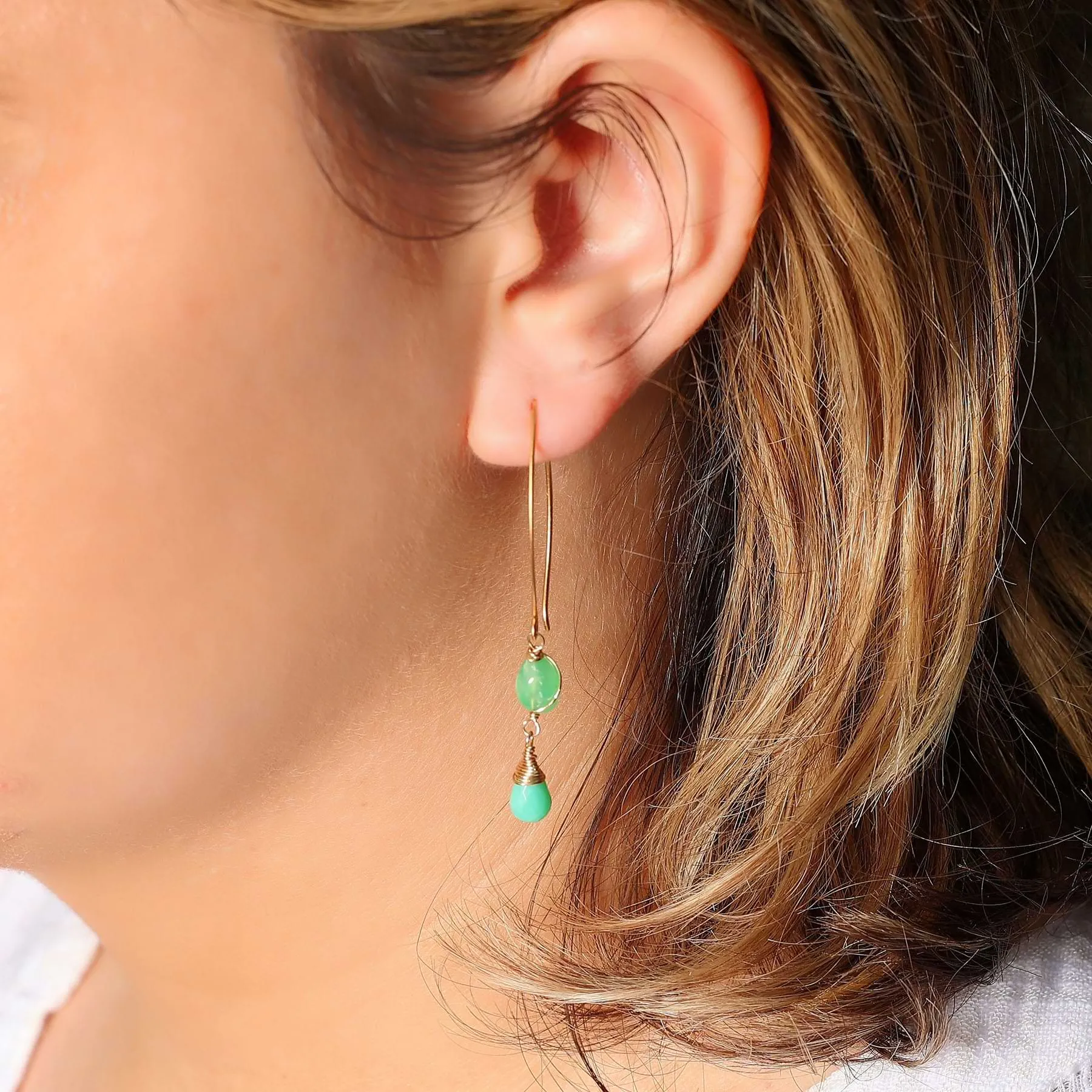 Khalia - Chrysoprase Gold Drop Earrings