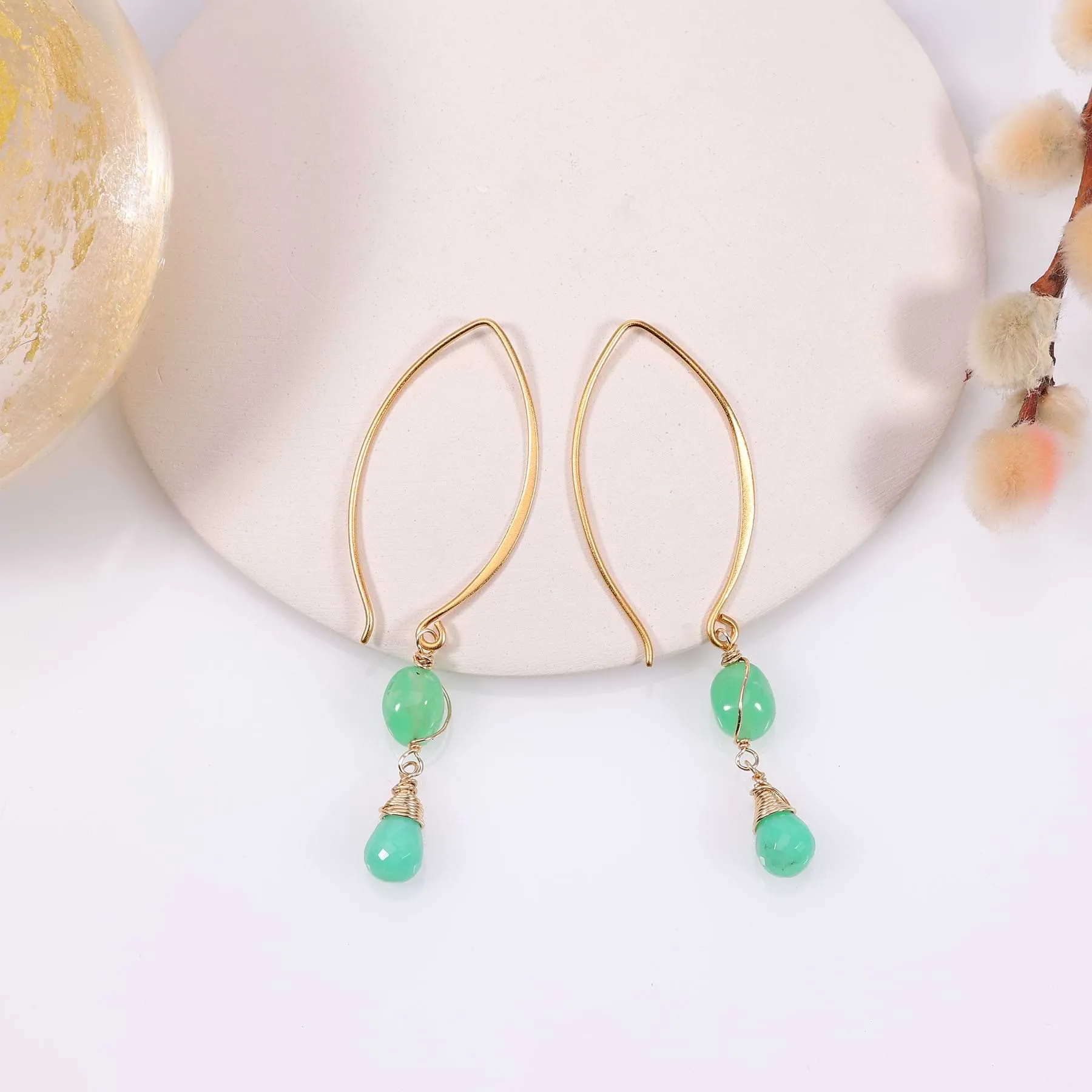 Khalia - Chrysoprase Gold Drop Earrings