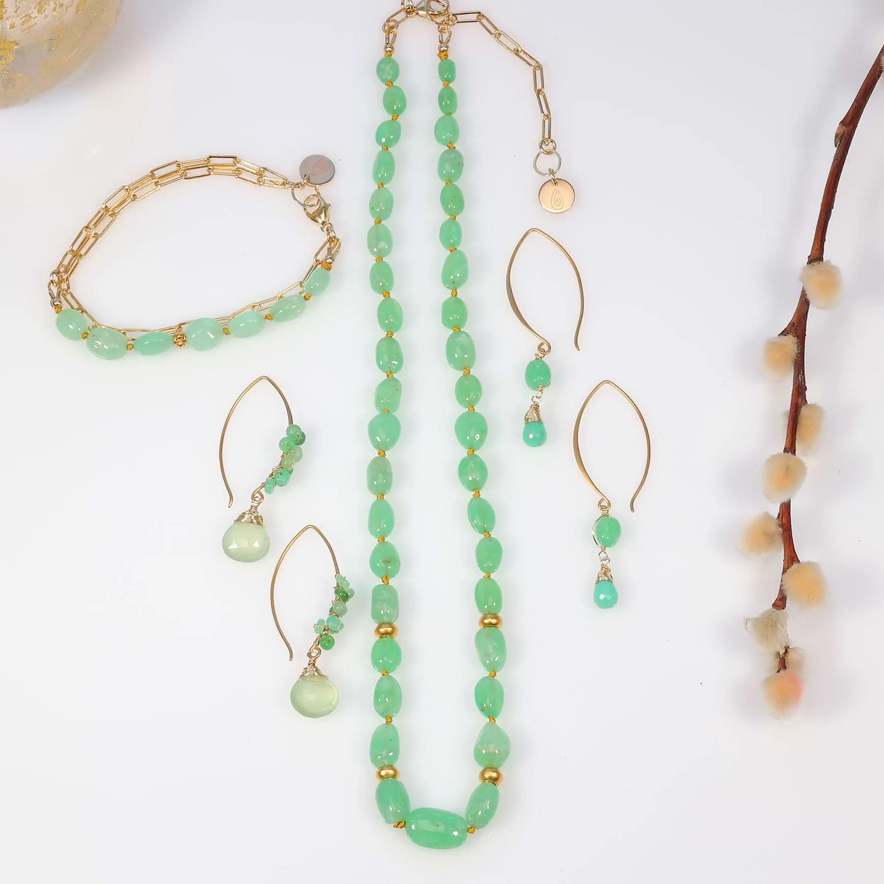 Khalia - Chrysoprase Gold Drop Earrings