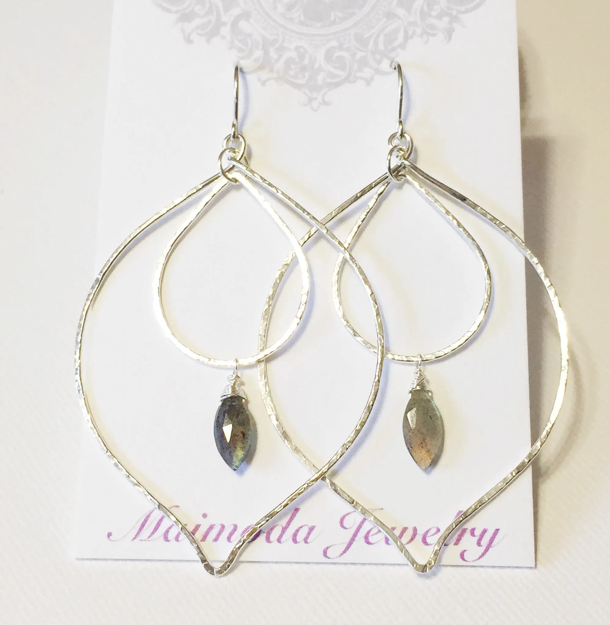 Labradorite peacock hoop earrings (E516)