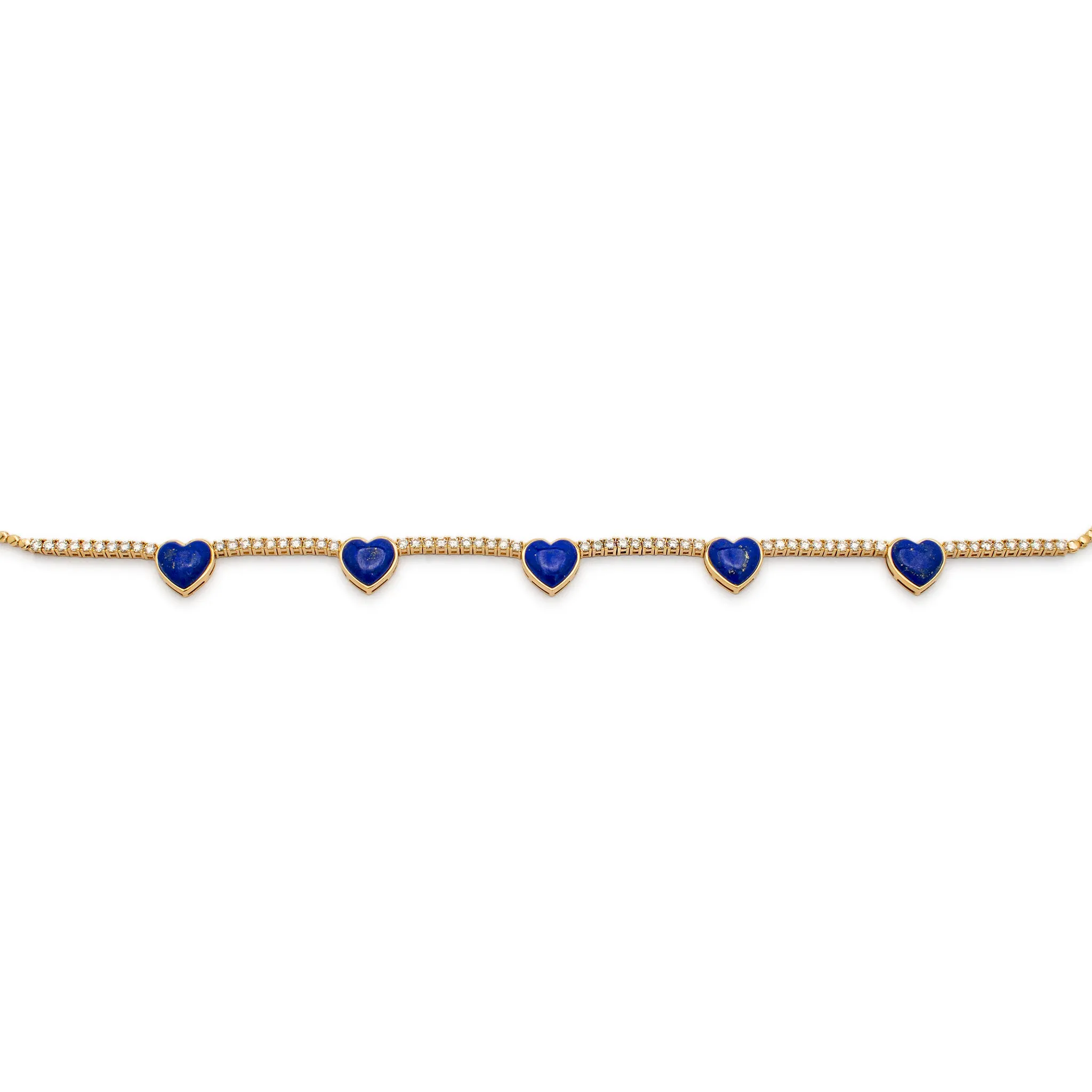 Ladies 14K Yellow Gold Heart Lapis Lazuli Diamond Tennis Necklaces