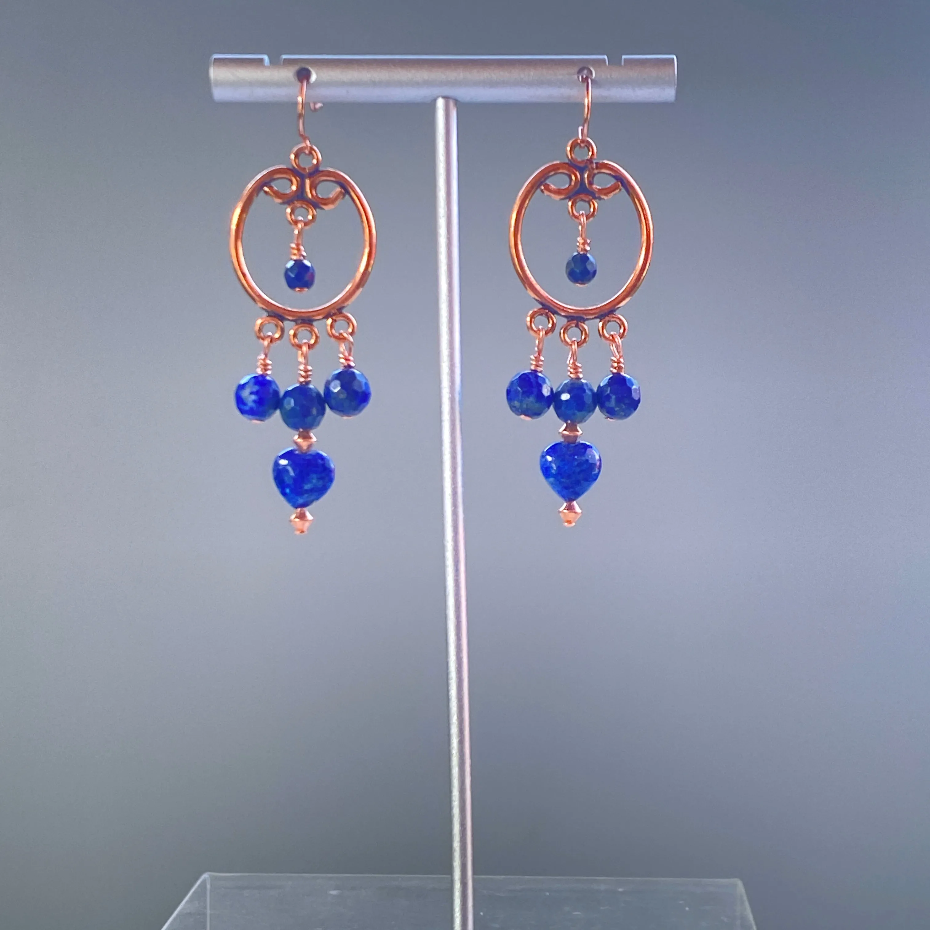 Lapis Lazuli gemstone and Copper Chandelier earrings