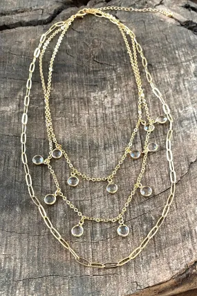 Layered crystal dotted gold tone short necklace set