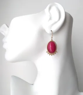 Margaux Cherry Red Jade Single Gem Drop Hook Earrings