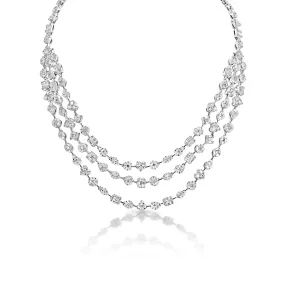 Milana 26 Carat Combine Mix Shape Diamond Multi-Strand Necklace in 14k White Gold