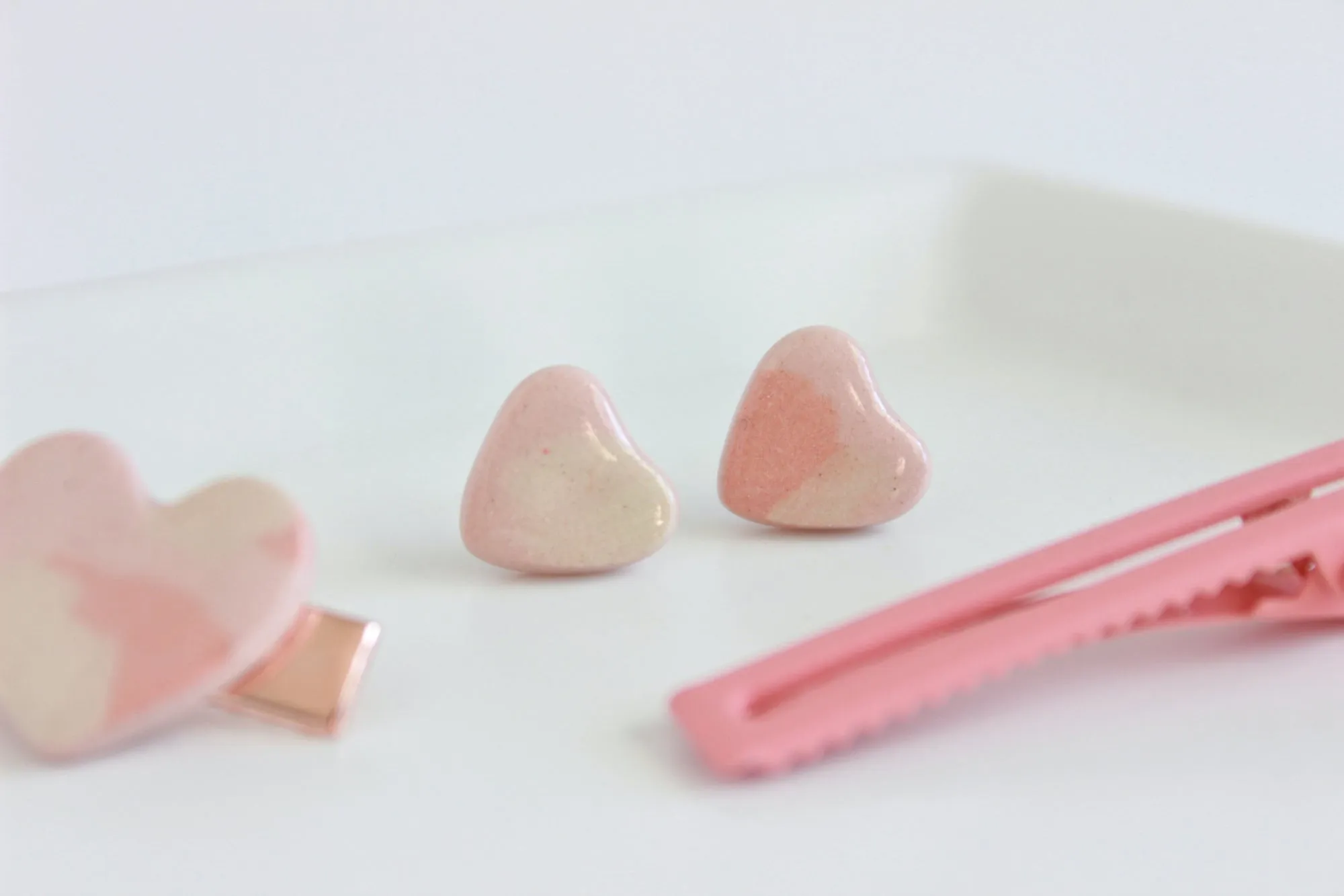 Mini Pink Terrazzo Heart Stud Earrings