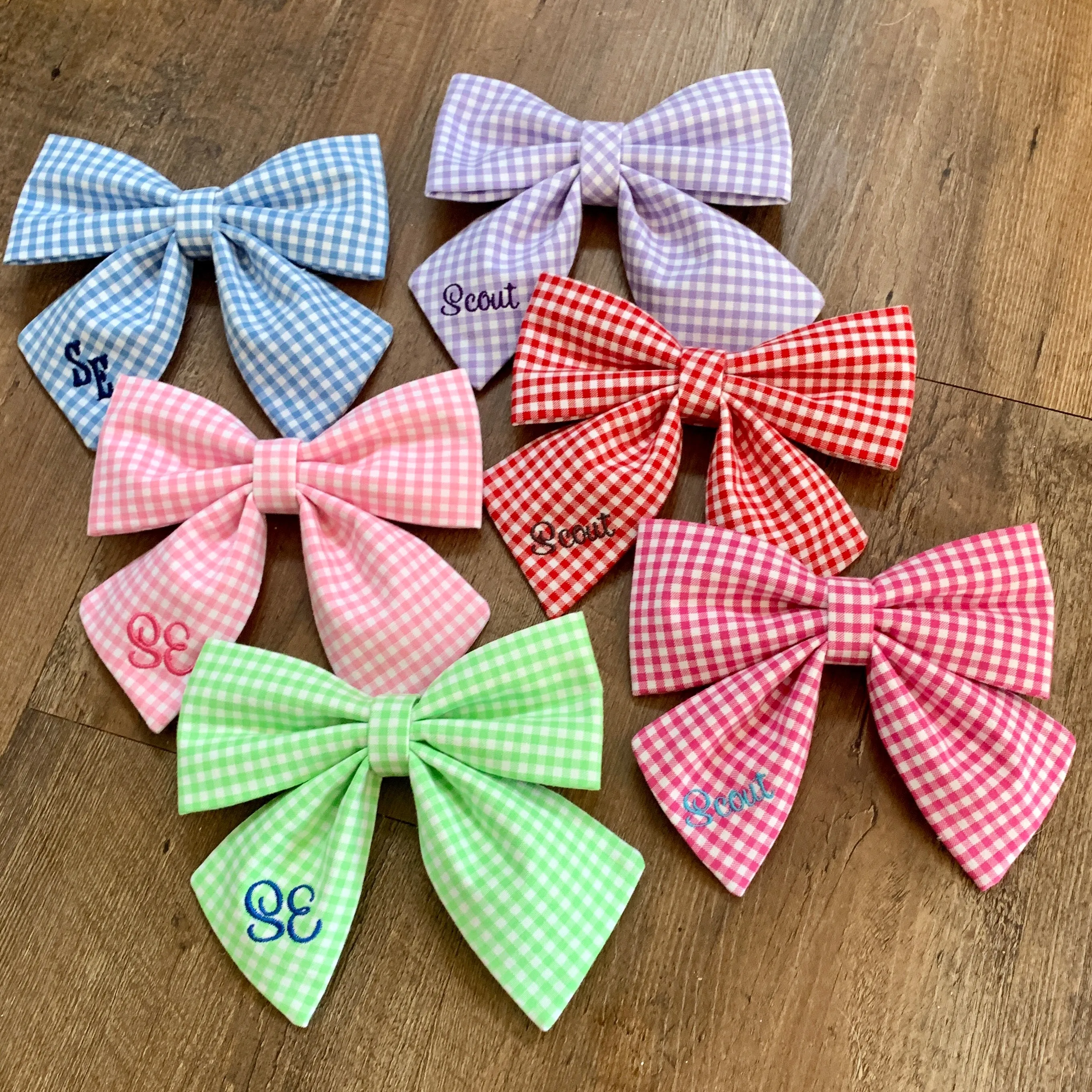 Monogram Dog Bow Ties and Girl Bows in Gingham