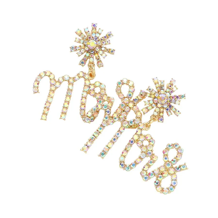 MRS Rhinestone Embellished Message Dangle Earrings