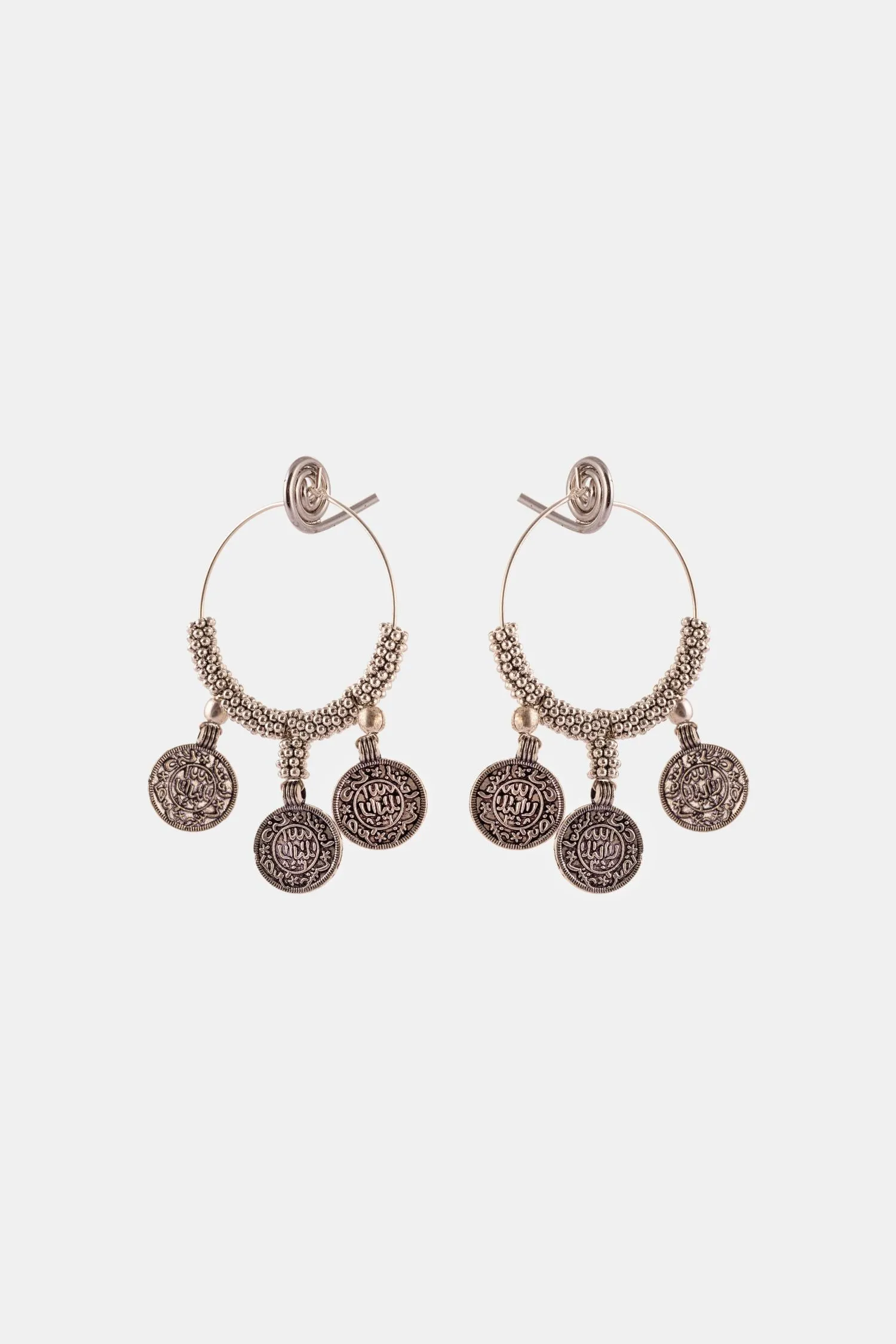 Mughal Calligraphy Oxidised Hoop Earrings