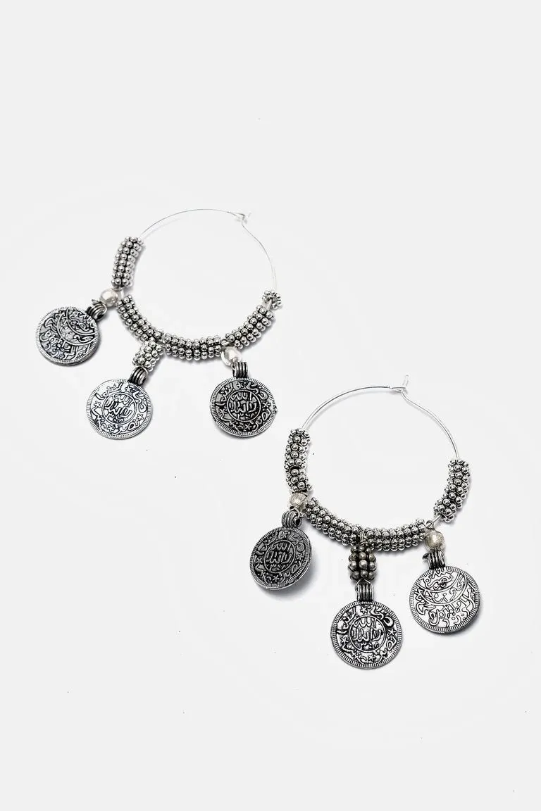 Mughal Calligraphy Oxidised Hoop Earrings