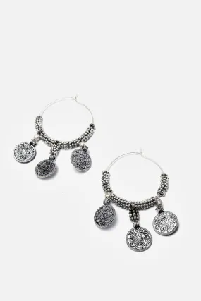 Mughal Calligraphy Oxidised Hoop Earrings