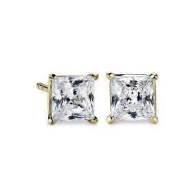 Multiple size Four-claw Cushion cut CZ diamond 18K white gold plated on 925 Sterling silver Stud Earrings