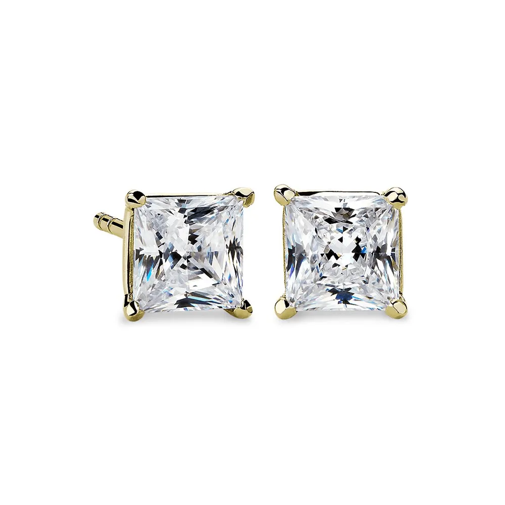 Multiple size Four-claw Cushion cut CZ diamond 18K white gold plated on 925 Sterling silver Stud Earrings