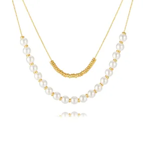 No-Tarnish Medical Titanium Half Pearl Half Chain Double Stacked Pearl Necklace