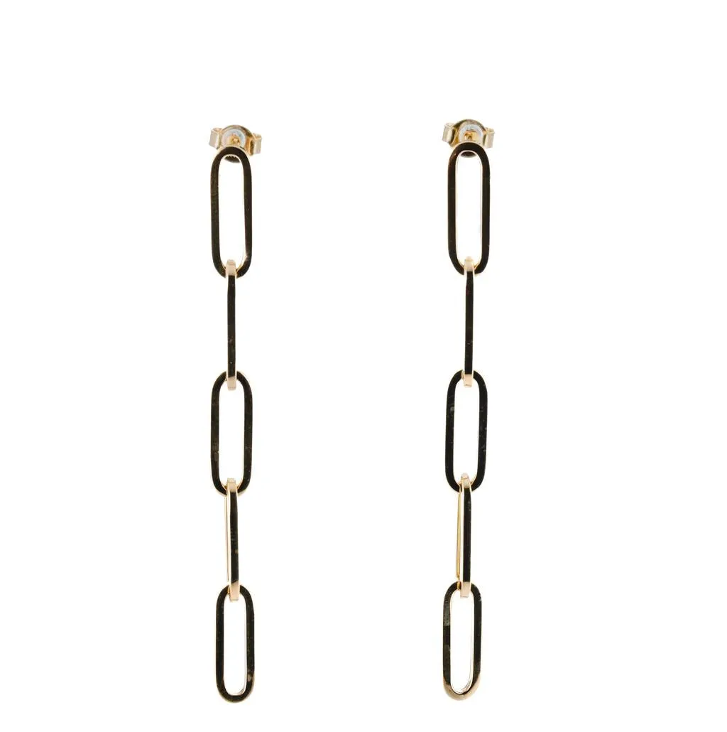 Paperclip Link Dangle Earrings - Yellow Gold