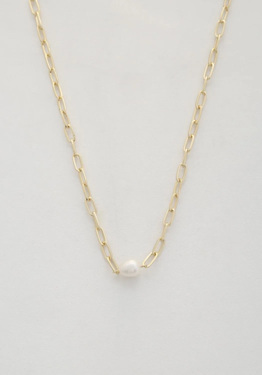 Pearl Bead Oval Link Necklace