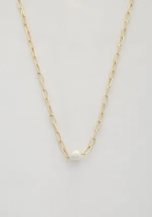 Pearl Bead Oval Link Necklace