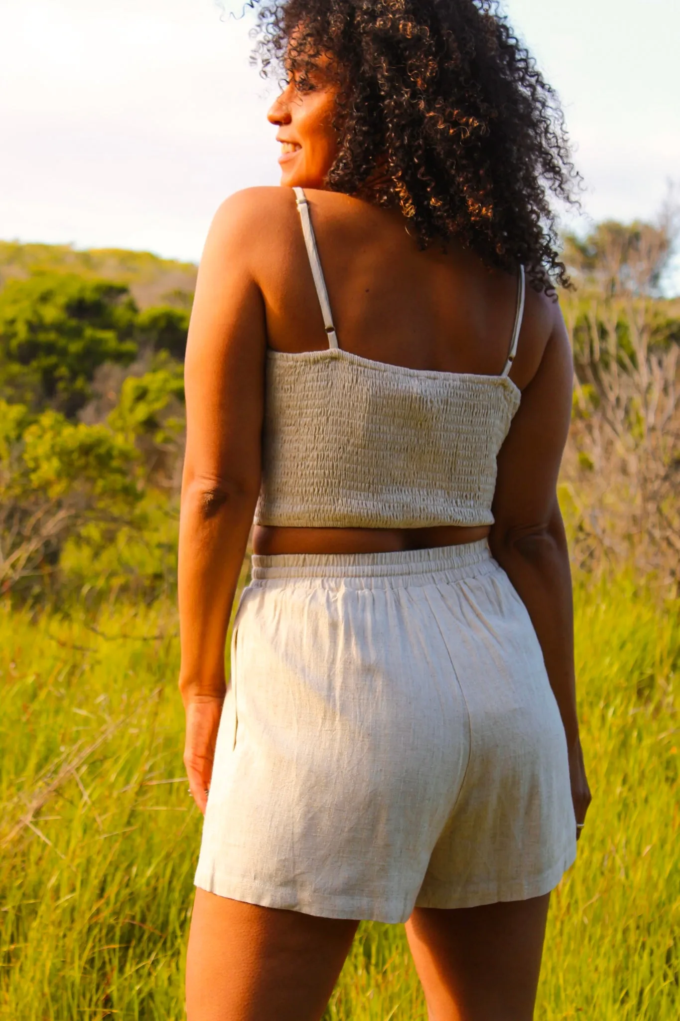 Pucker Up Tie Waist Shorts- Natural