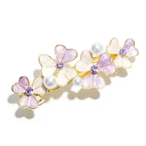 Purple Cream Enamel Cubic Zirconia Pearl Hair Barrette Clip