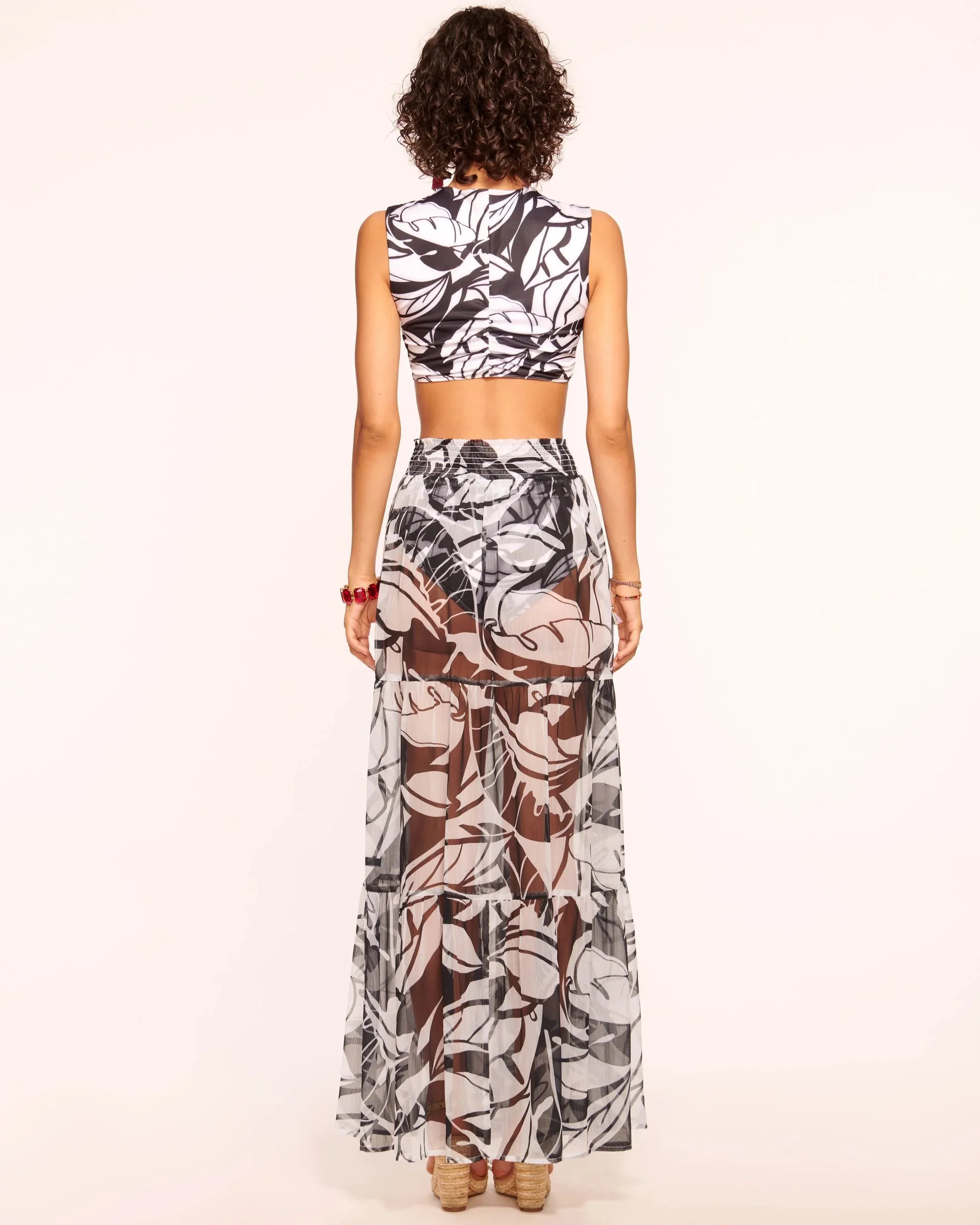 Ramy Brook - Cecelia Coverup Maxi Skirt - Black/White Palm