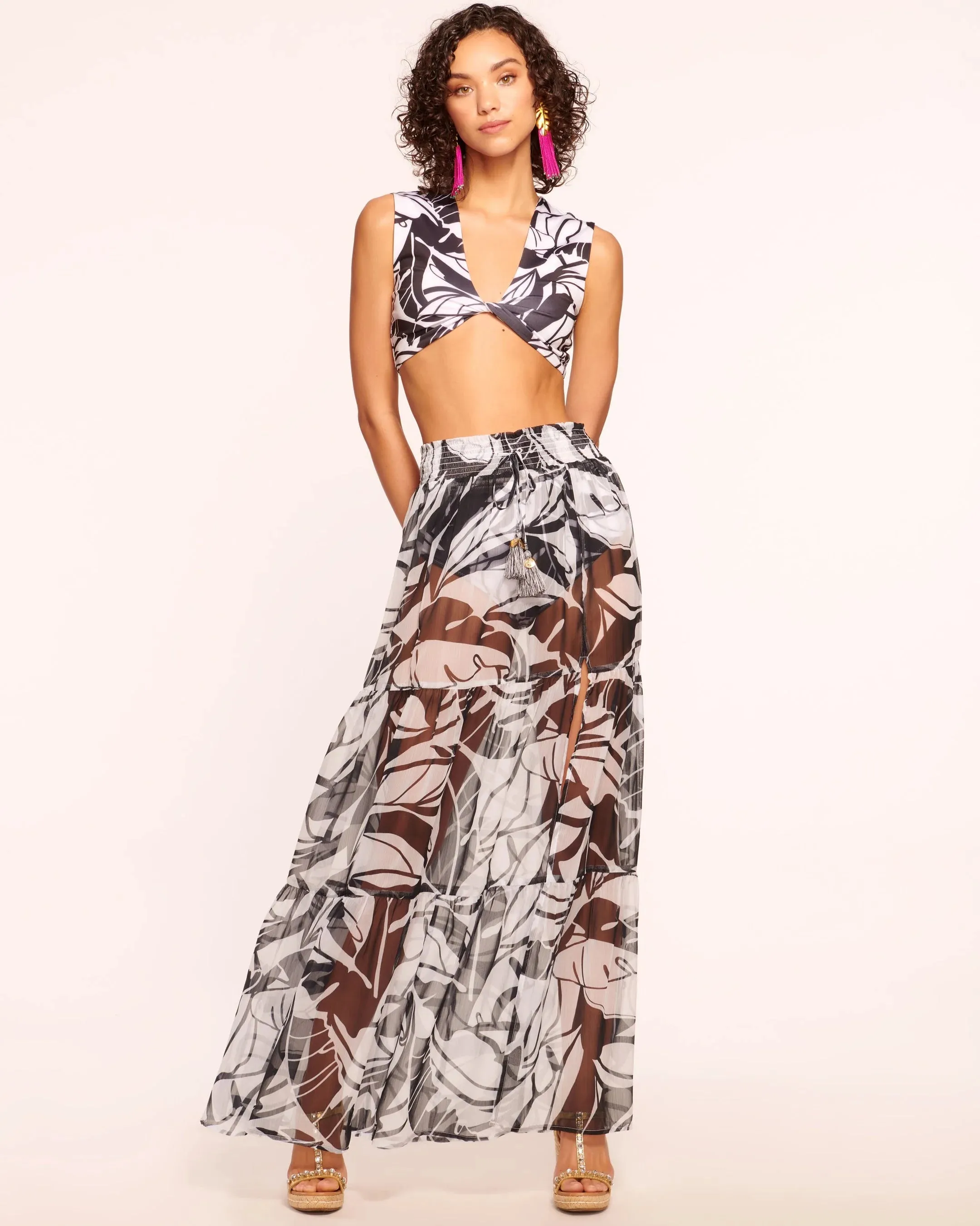 Ramy Brook - Cecelia Coverup Maxi Skirt - Black/White Palm