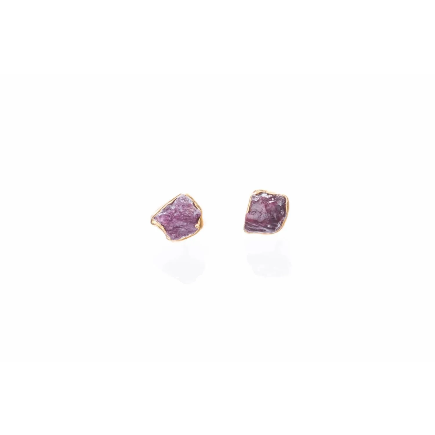 Raw Ruby Earrings in Yellow Gold