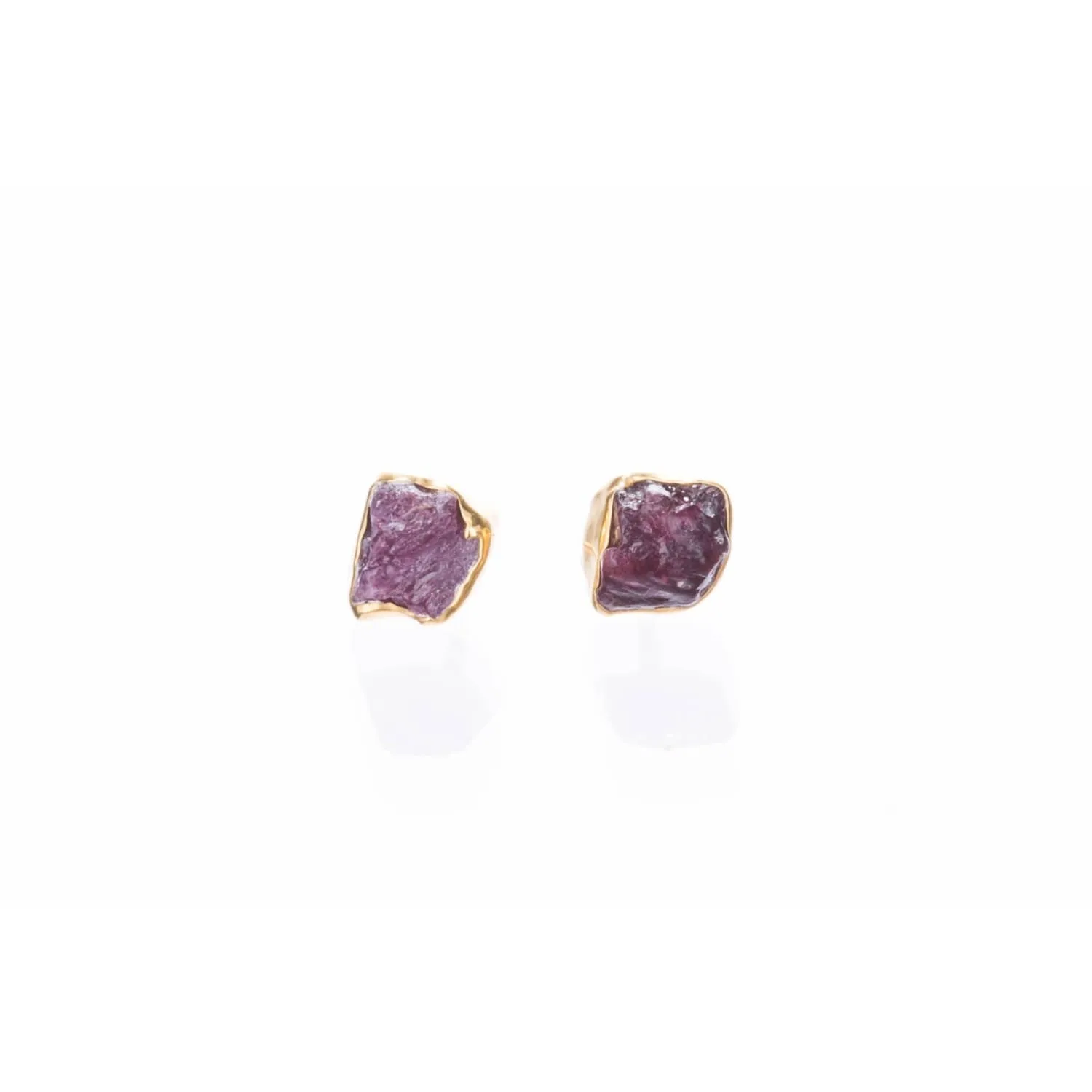 Raw Ruby Earrings in Yellow Gold