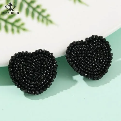 ROYALBEIER Boho Black Beads Earrings Handmade Lady Large Drop Earring