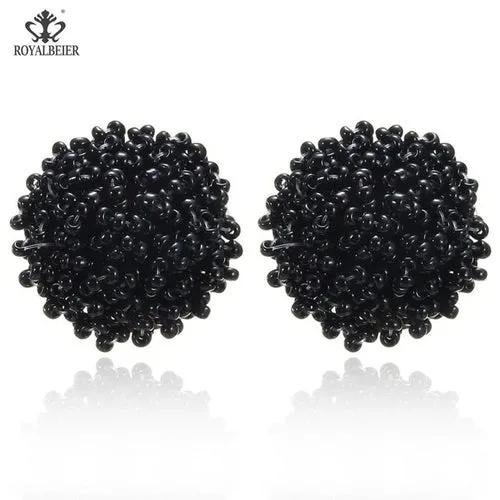 ROYALBEIER Boho Black Beads Earrings Handmade Lady Large Drop Earring