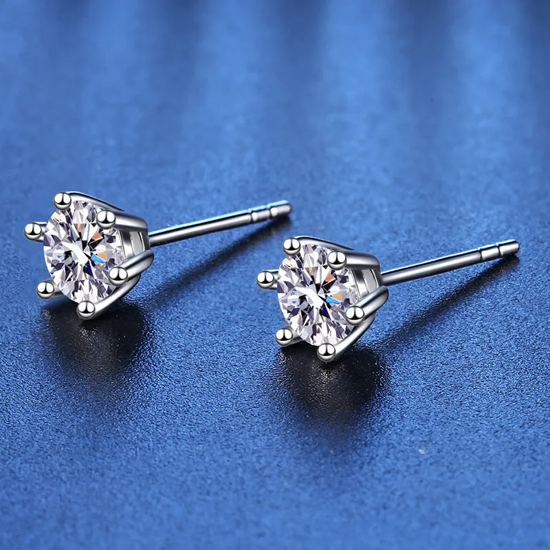 S925 Silver Fashion Classic Six Claw Moissanite Earrings