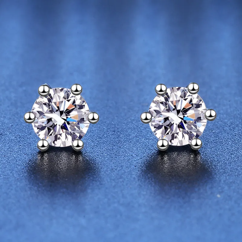 S925 Silver Fashion Classic Six Claw Moissanite Earrings