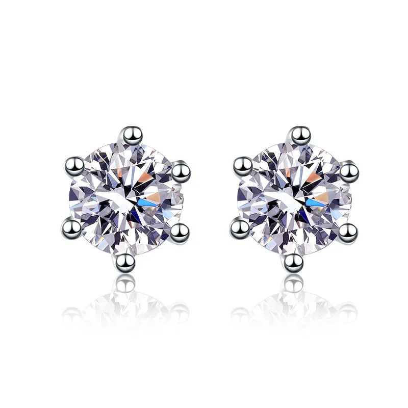 S925 Silver Fashion Classic Six Claw Moissanite Earrings