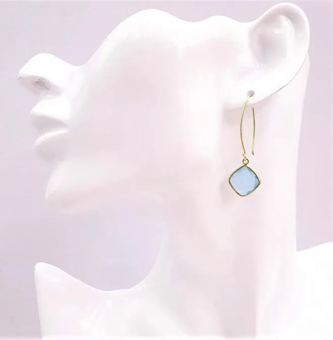 Seafom Chalcedony Single Gem Drop V-hook Earrings