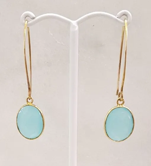 Seafom Chalcedony Single Gem Drop V-hook Earrings