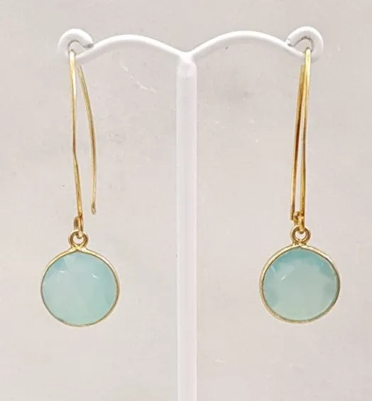 Seafom Chalcedony Single Gem Drop V-hook Earrings