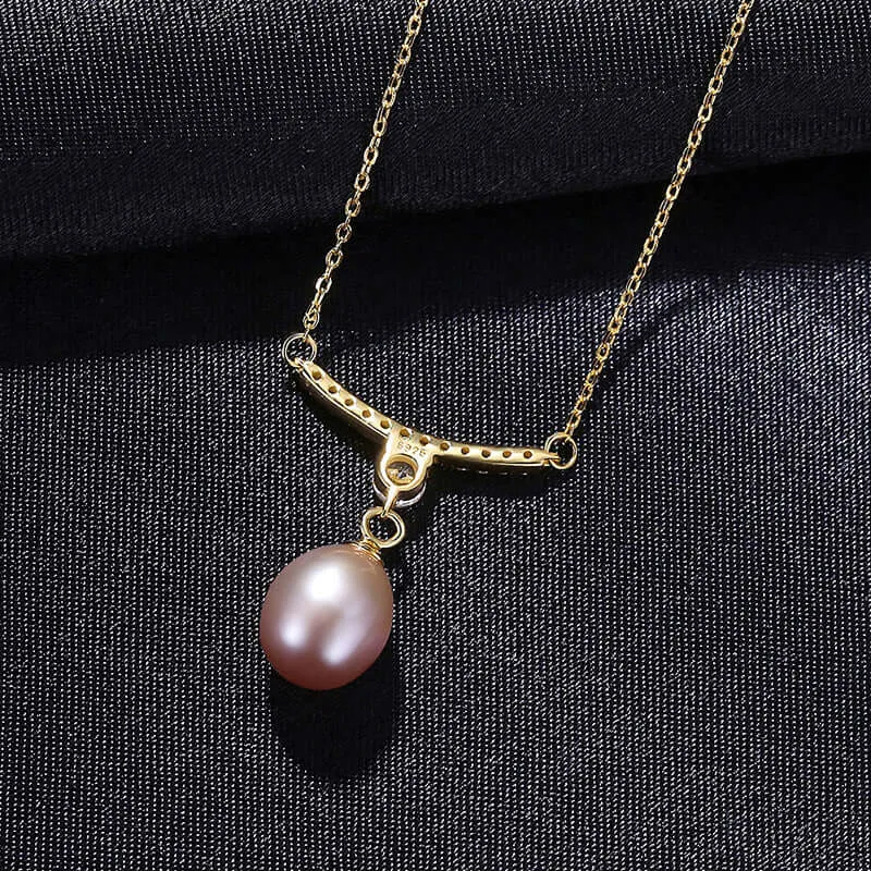 Silver Freshwater Pearl Pendant Necklace with CZ Diamonds