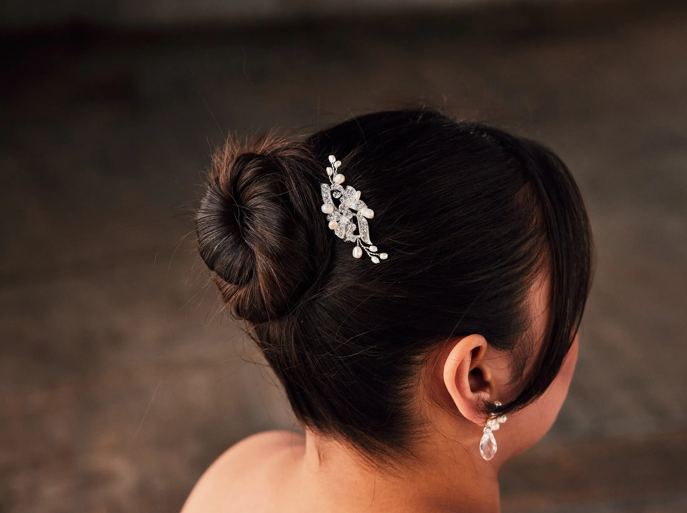 Small Gold Crystal and Pearl Floral Hair Clip