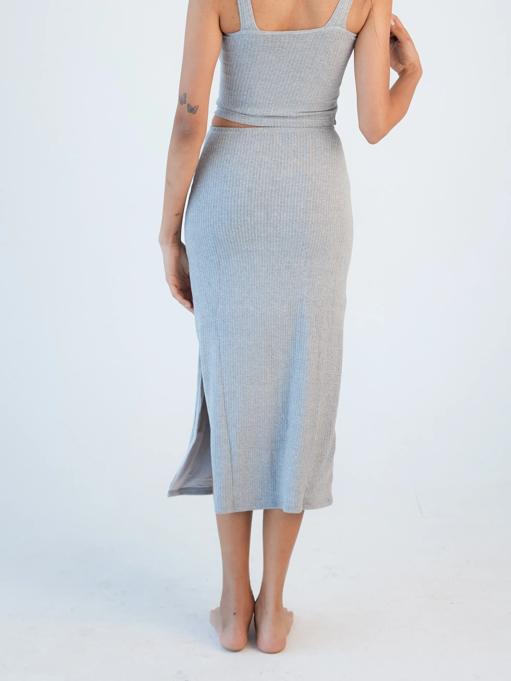 Soft Ribbed Knit Lounge Midi Skirt