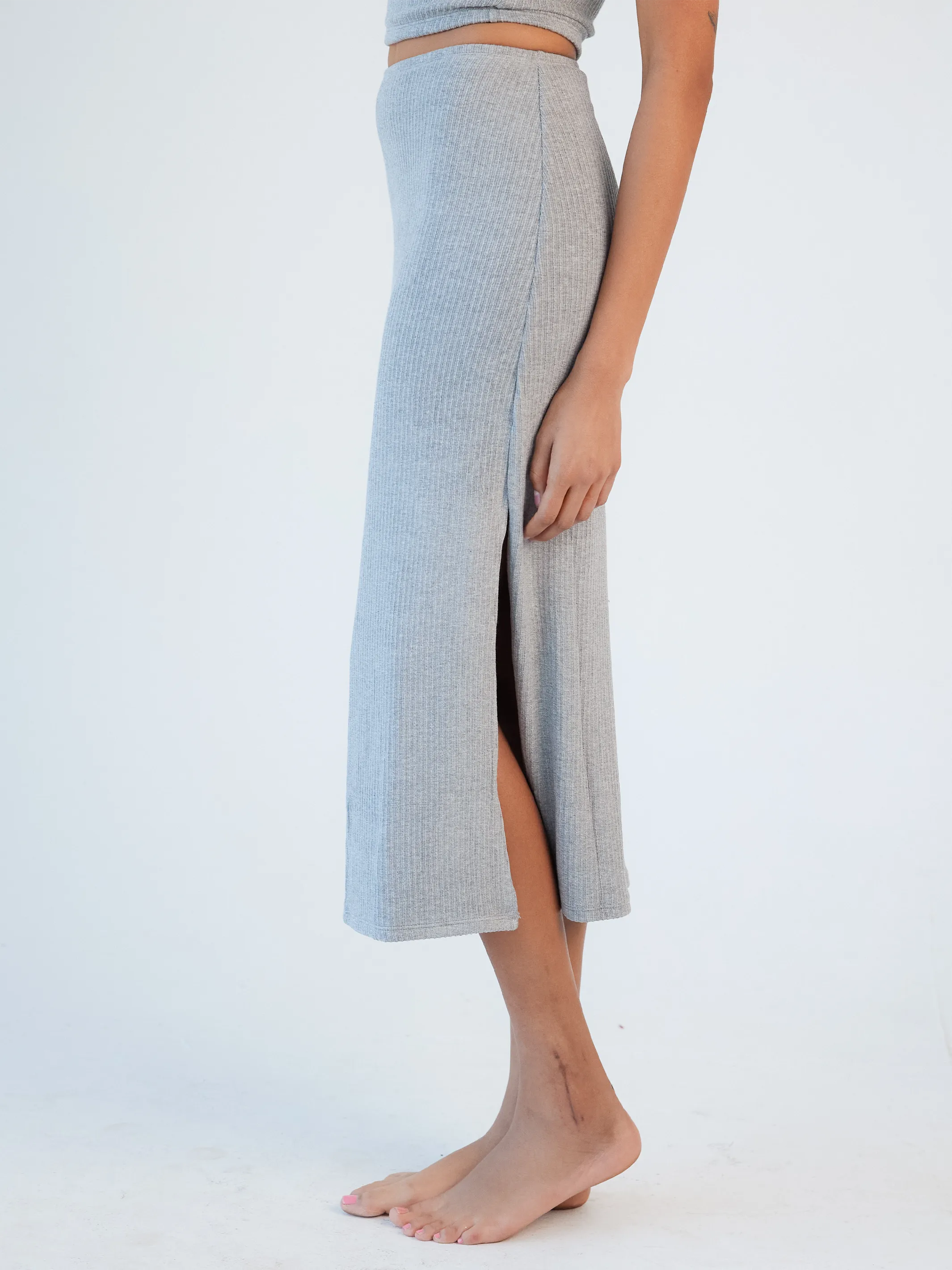 Soft Ribbed Knit Lounge Midi Skirt