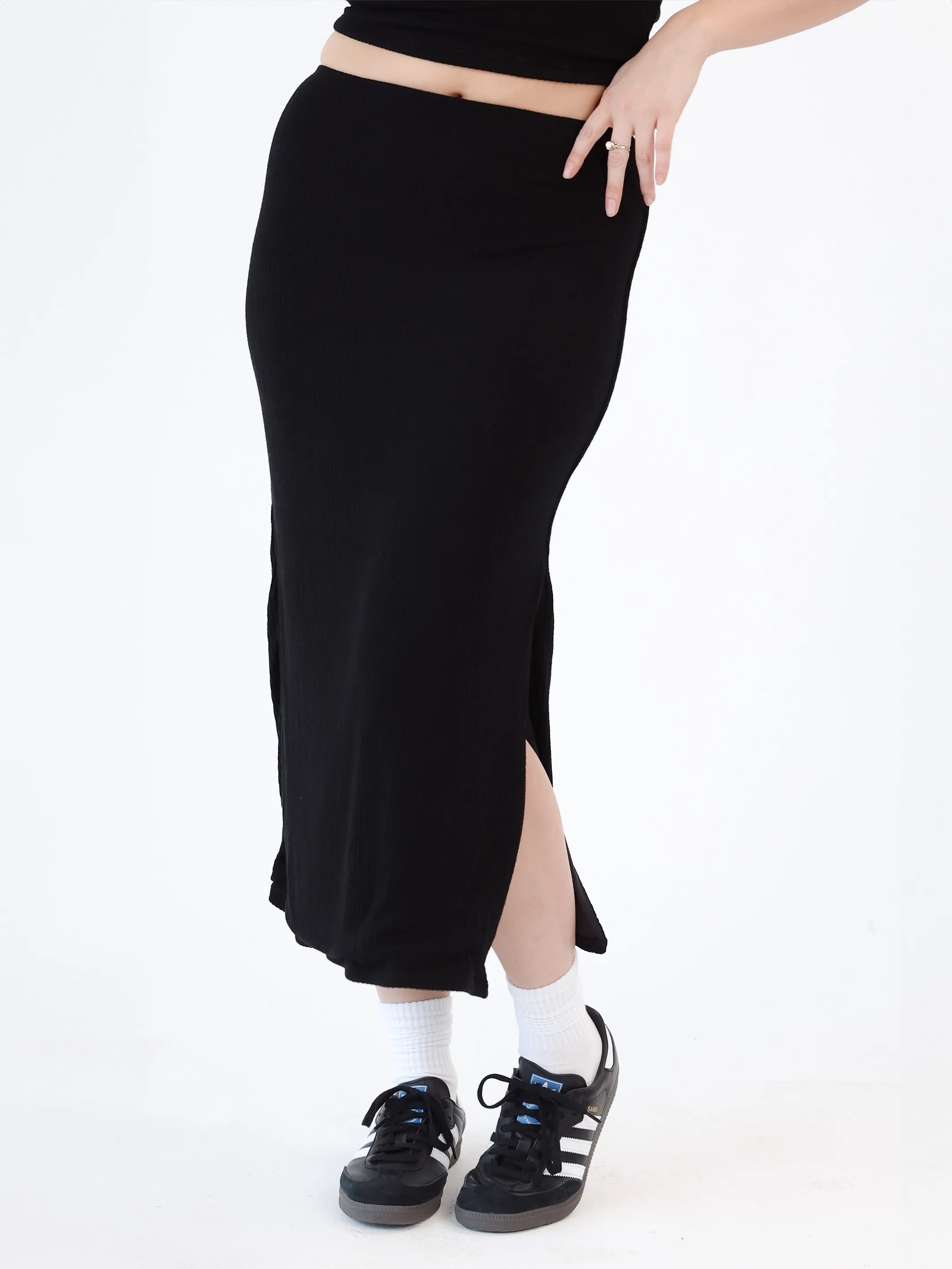 Soft Ribbed Knit Lounge Midi Skirt