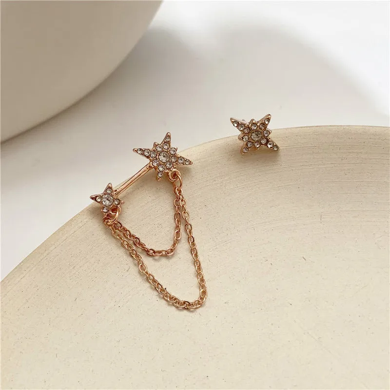 Star Chained Asymmetric Stud Earrings