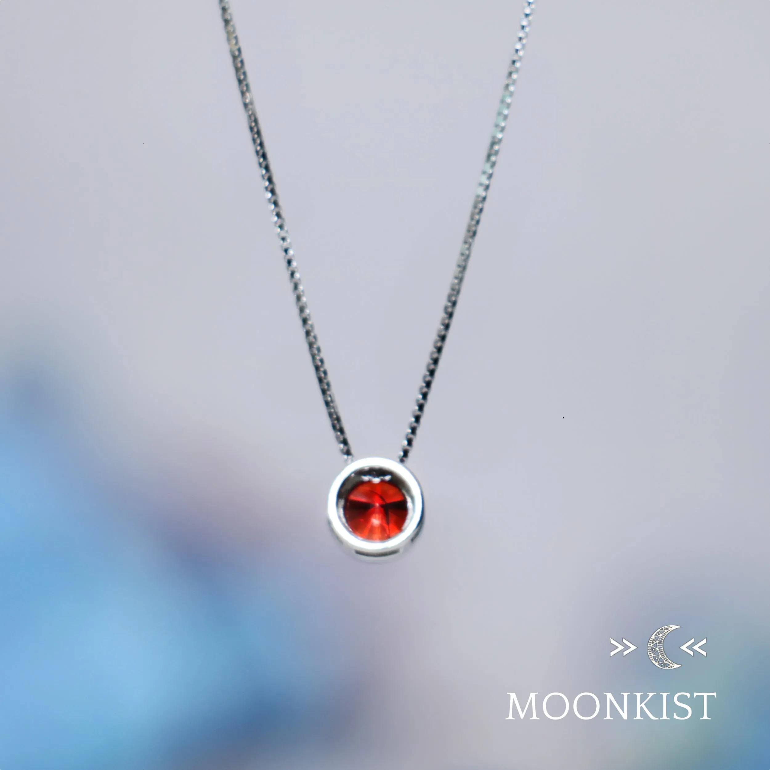 Sterling Silver Dainty Garnet CZ Floating Pendant | Moonkist Designs