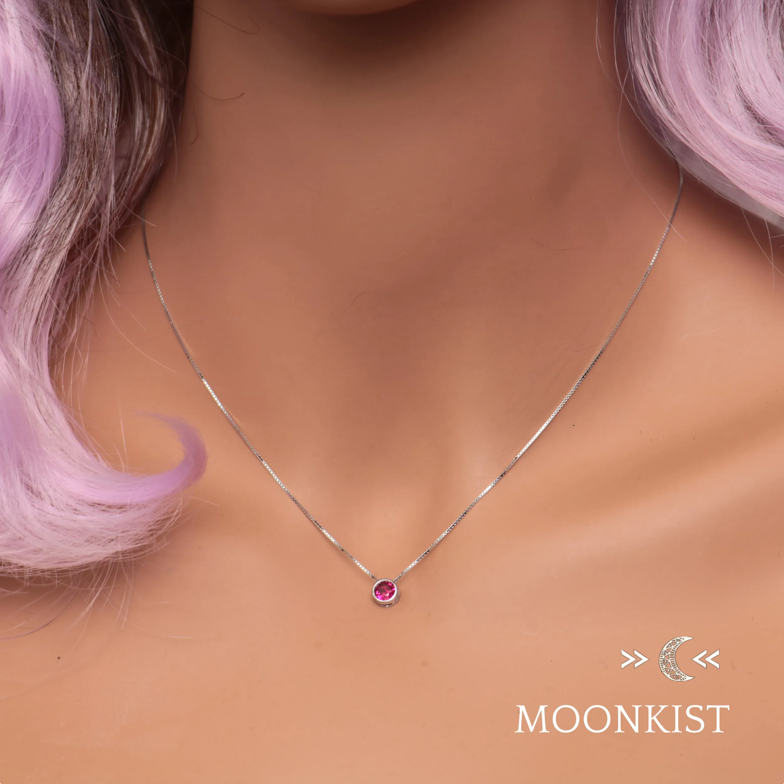 Sterling Silver Dainty Garnet CZ Floating Pendant | Moonkist Designs