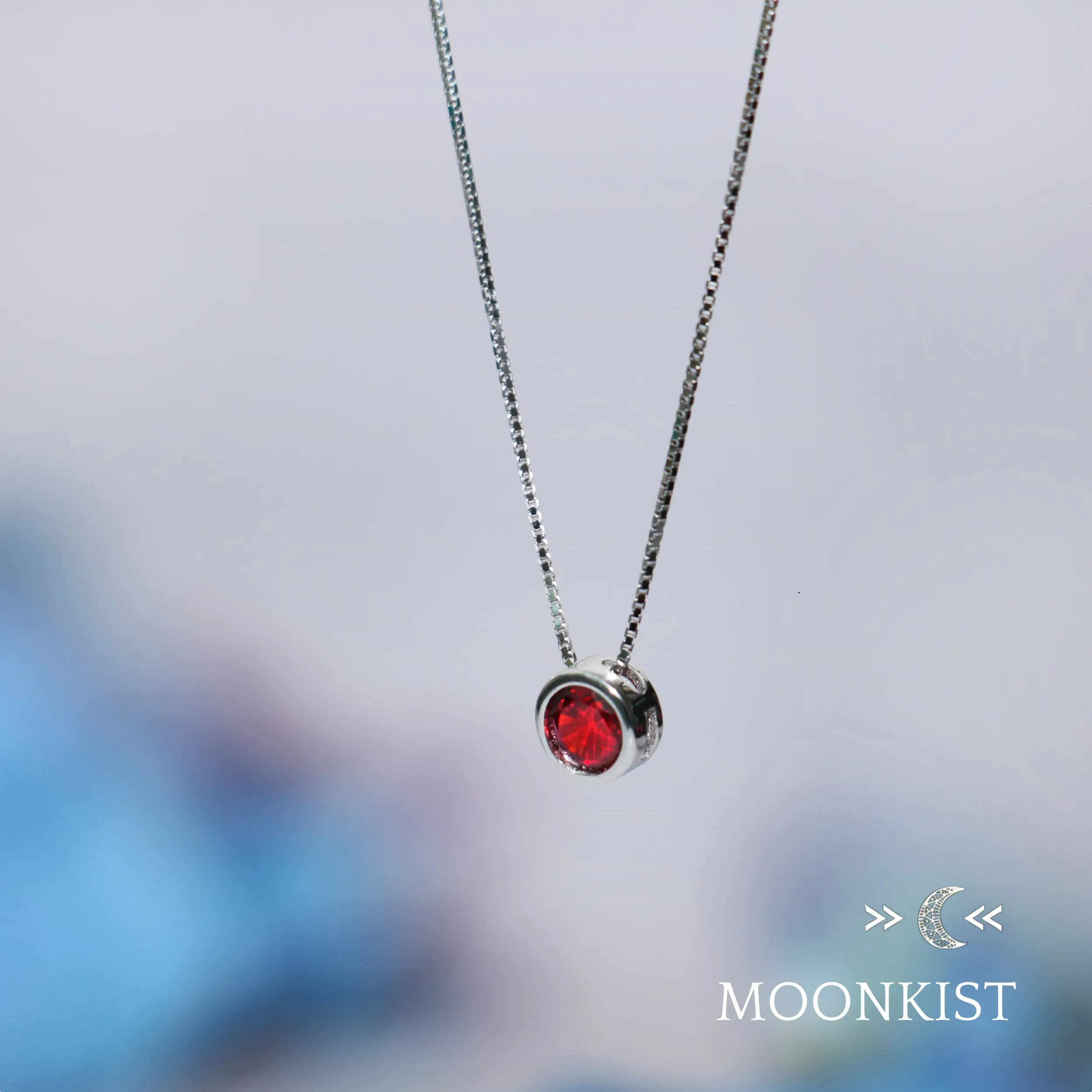 Sterling Silver Dainty Garnet CZ Floating Pendant | Moonkist Designs