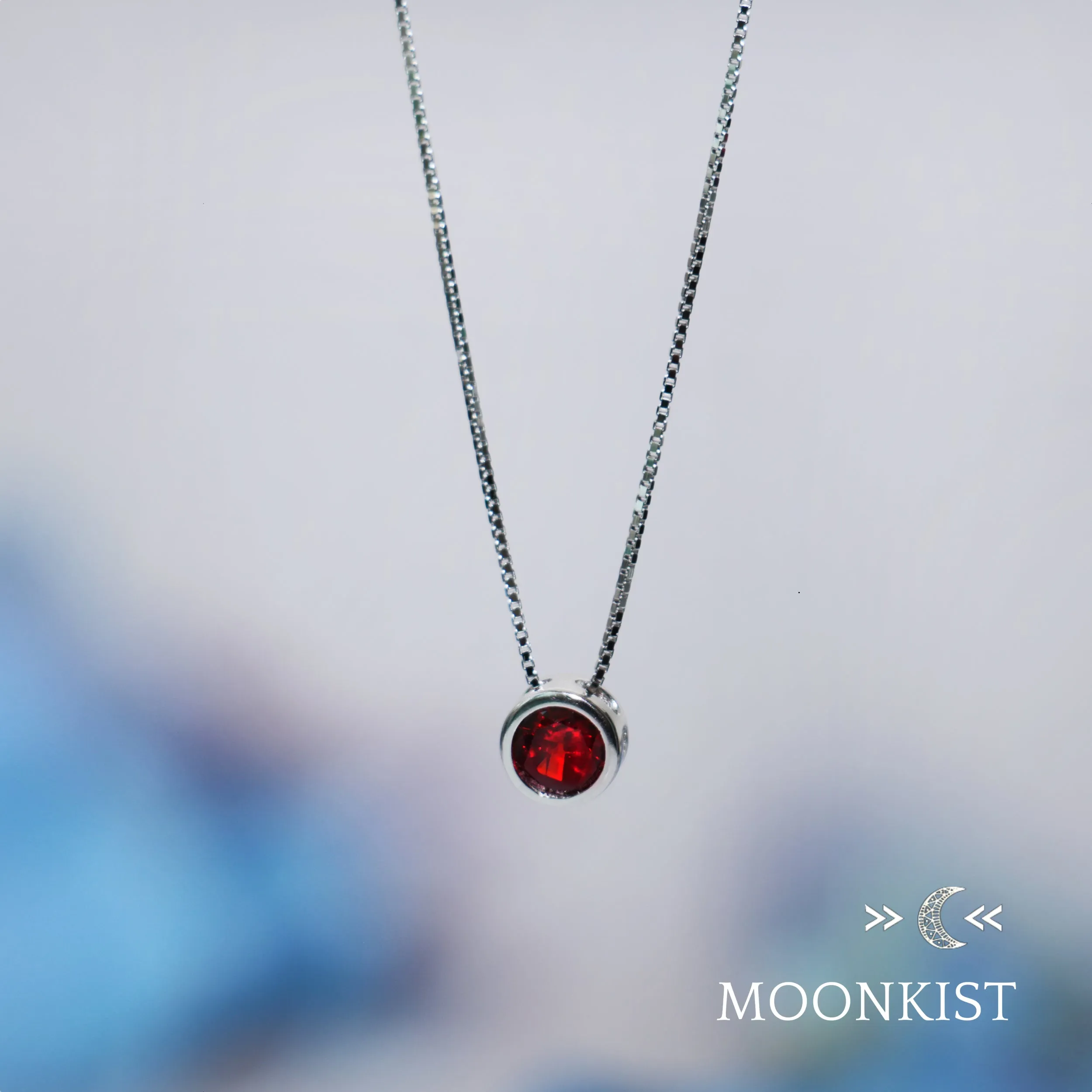 Sterling Silver Dainty Garnet CZ Floating Pendant | Moonkist Designs