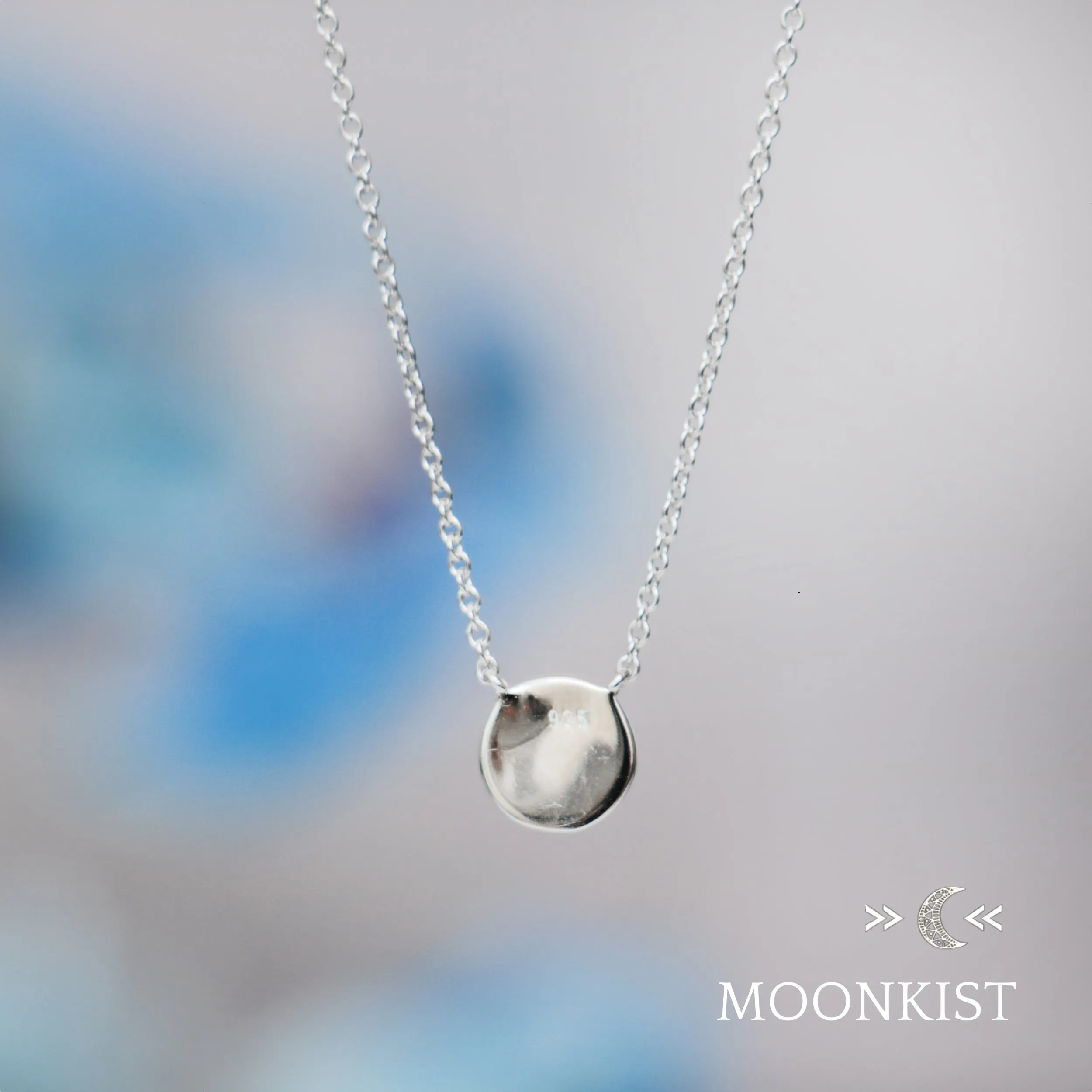 Sterling Silver Dainty Man Made Blue Opal Floating Pendant | Moonkist Designs