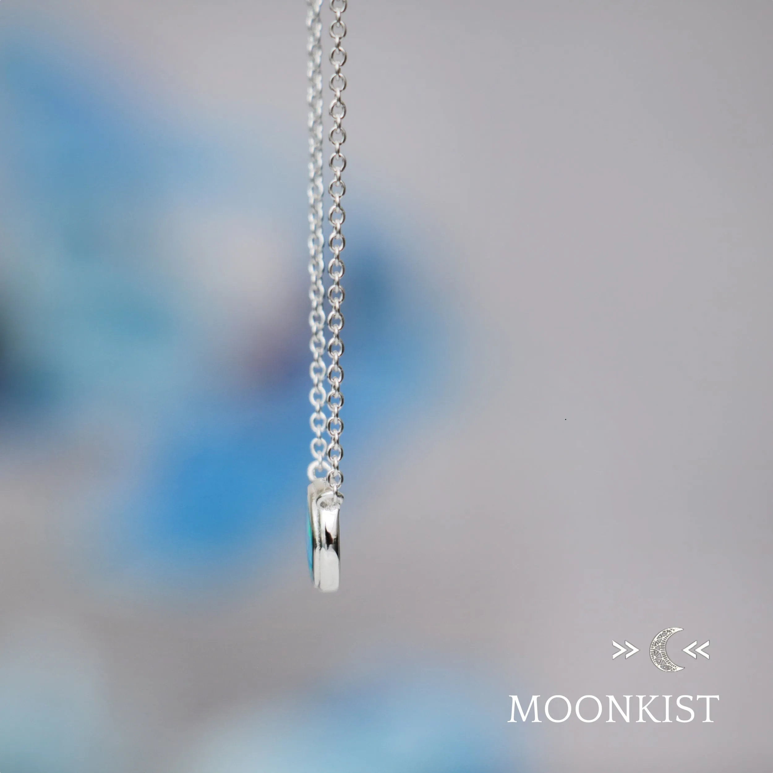 Sterling Silver Dainty Man Made Blue Opal Floating Pendant | Moonkist Designs